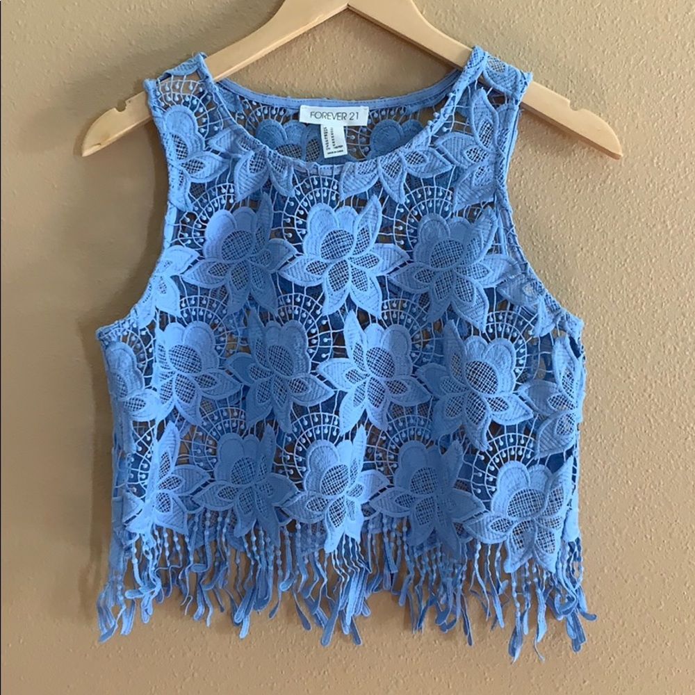 SALE (3/$15) Lace Crochet Fringe Crop Top - Picture 1 of 3